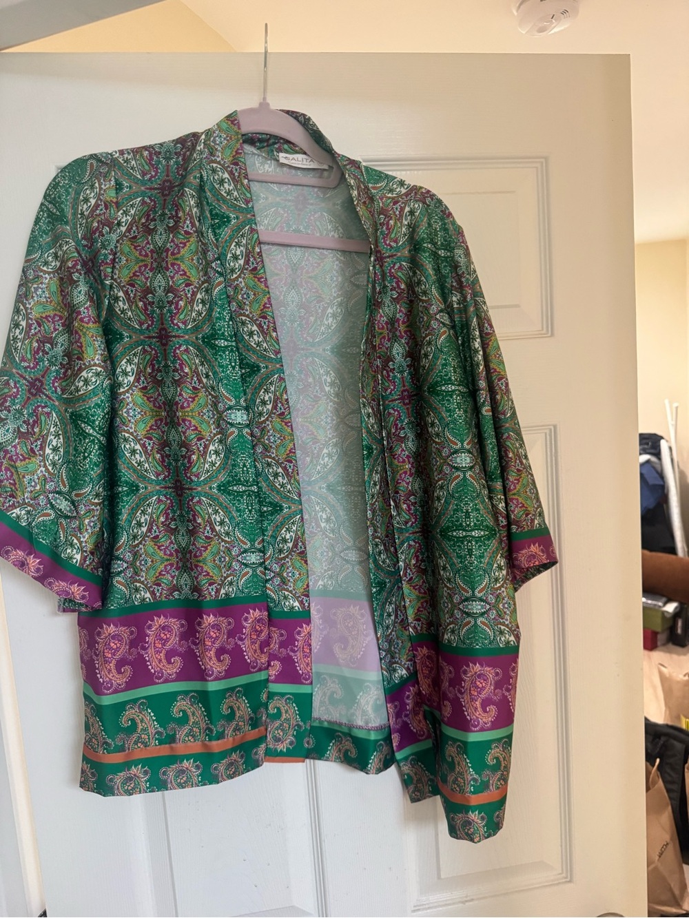 Green & Purple Paisley Short Kimono Jacket and pants